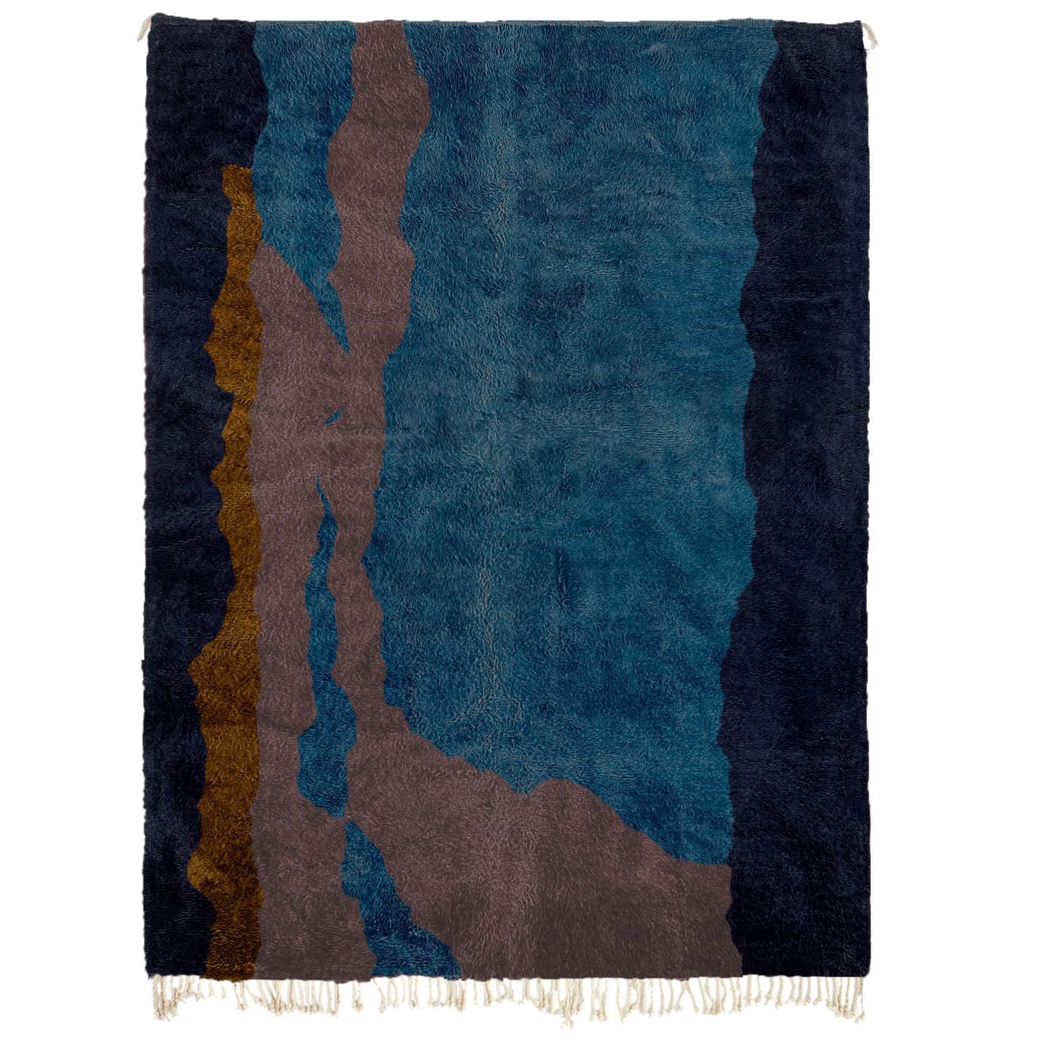 Alfombra Marroquí Mrirt 8x10 de Lana Azul Marino Verde Azulado Taupe Mostaza Moderna Boho para Sala de Estar - Image 2