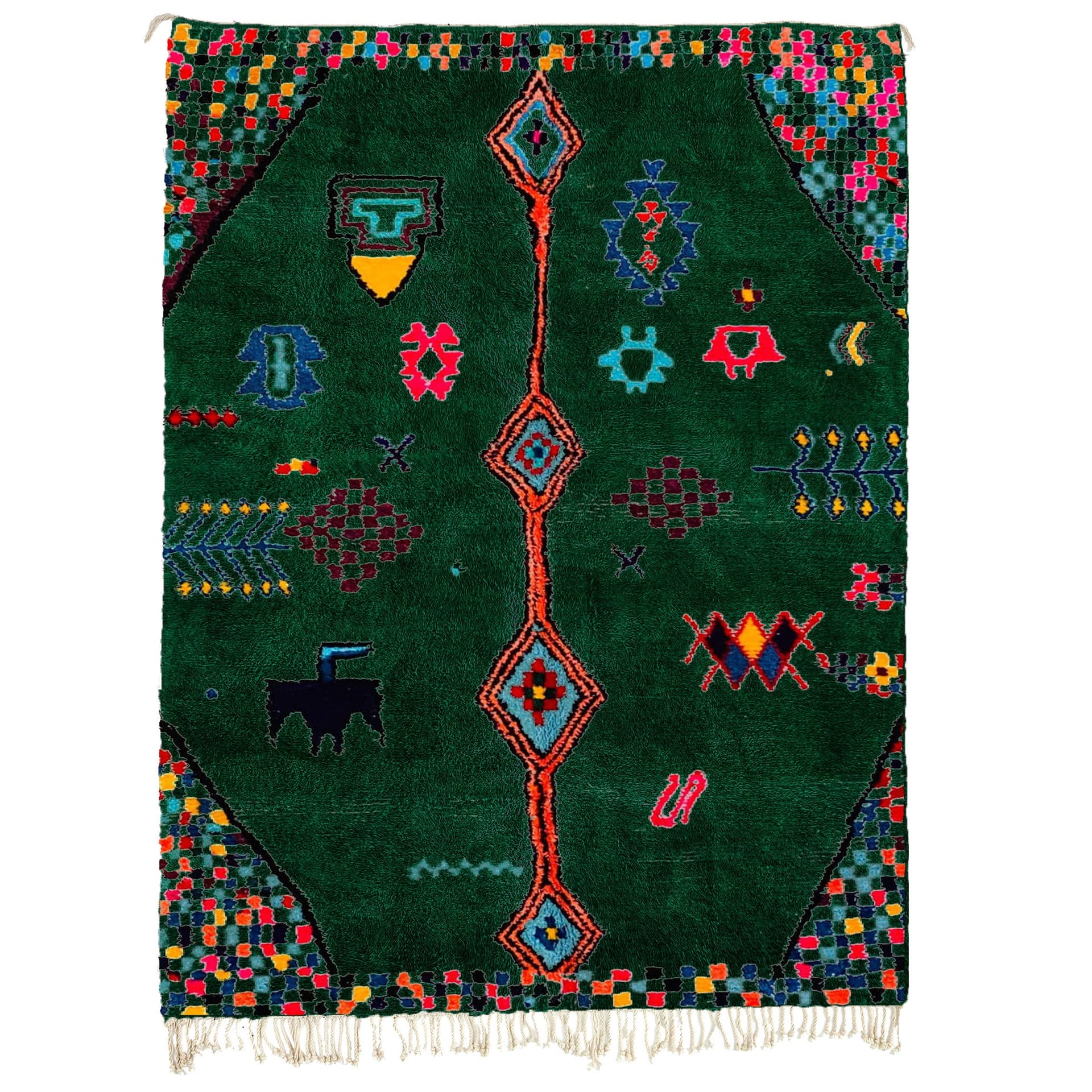 Marokkanischer Teppich Boujaad 5x7 Wolle Waldgrün Multicolor Tribal Boho Wohnzimmer - Image 3