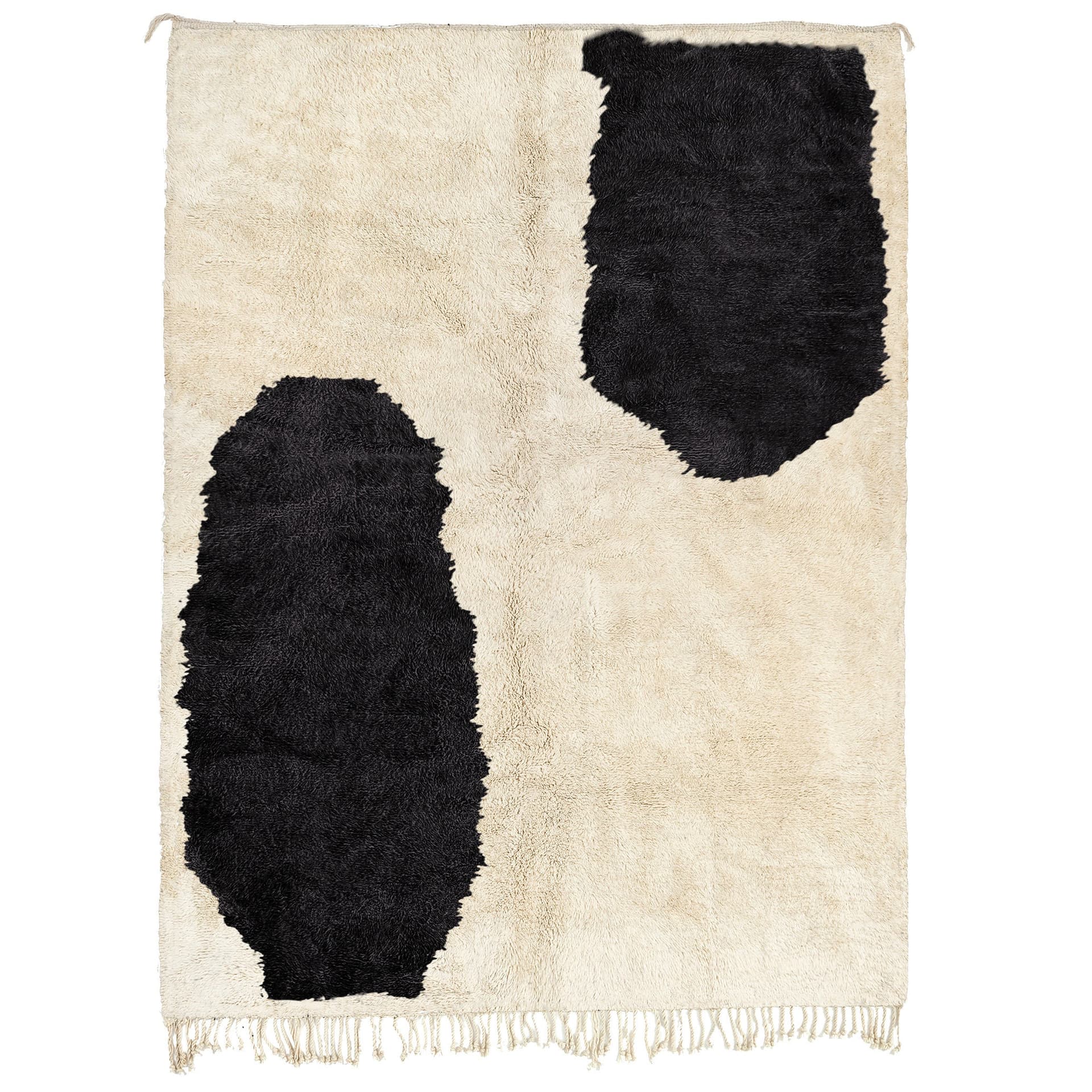 モロッコ製手作りウールカスタムサイズ - アイボリー・ブラックミニマリストモダンエリアラグ（リビングルーム・寝室用） - Mrirt - Image 2