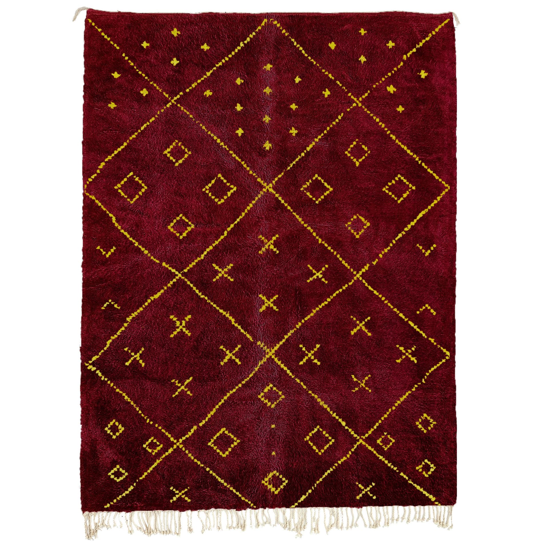 Marockansk Matta Handgjord Ull 8x10 - Burgundy Röd med Gul Geometrisk Boho Områdesmatta för Vardagsrum Sovrum - Image 2