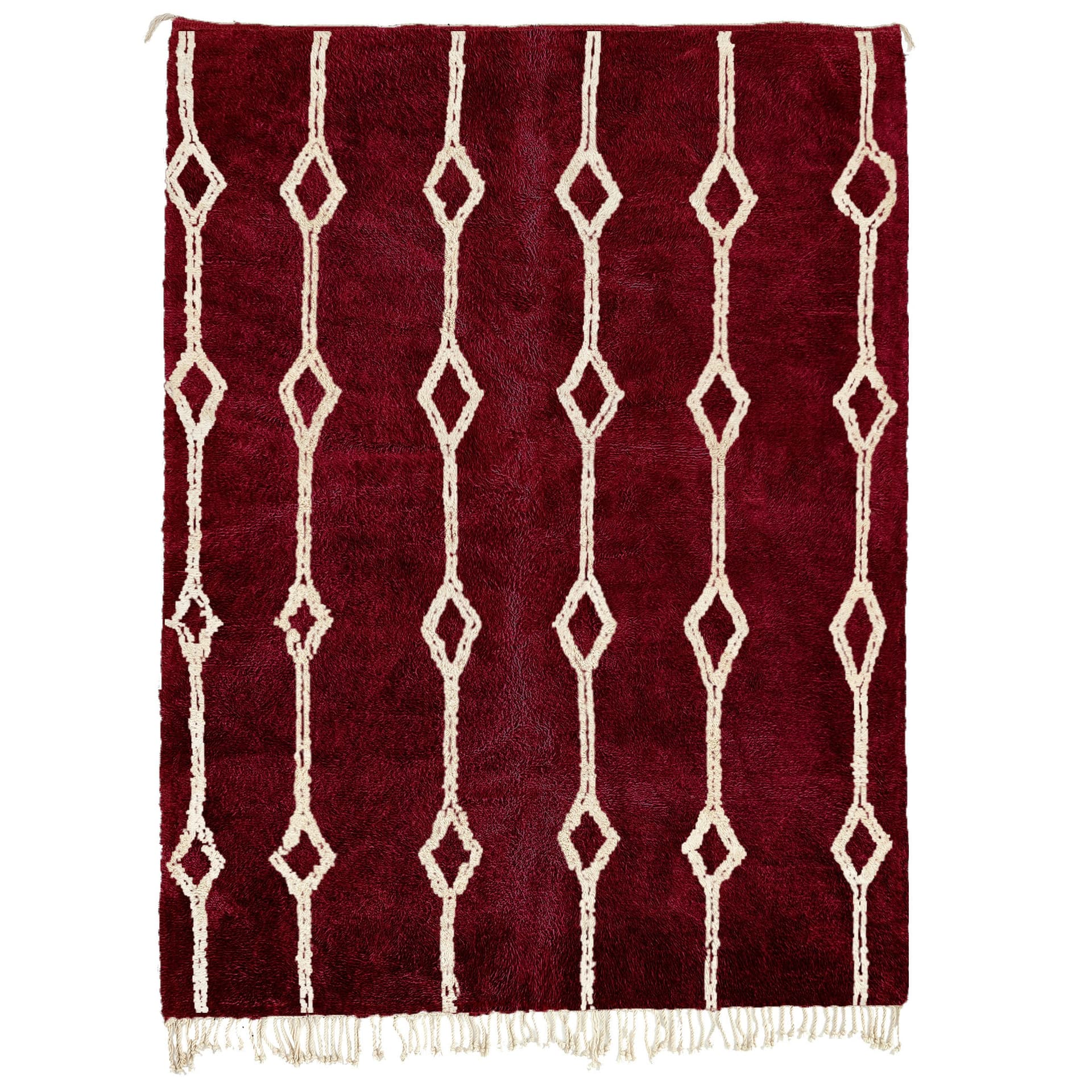 Marockansk Matta Handgjord Ull 8x10 - Burgundyröd Kräm Geometrisk Boho Matta för Vardagsrum Sovrum Mrirt - Image 2