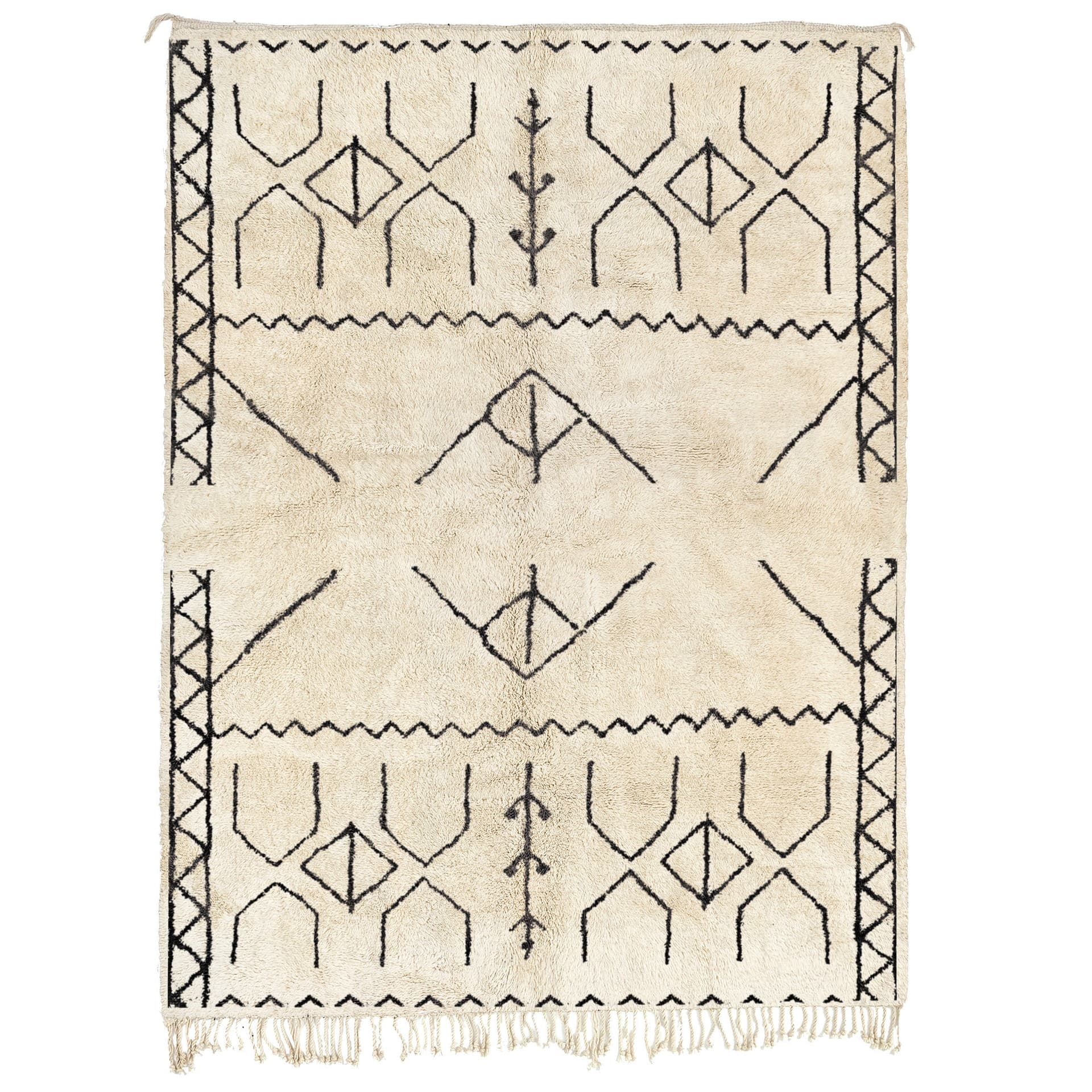 Alfombra Marroquí Hecha a Mano de Lana 8x10 - Alfombra Boho Minimalista en Marfil y Negro para Sala de Estar y Dormitorio - Beni Ourain - Image 2