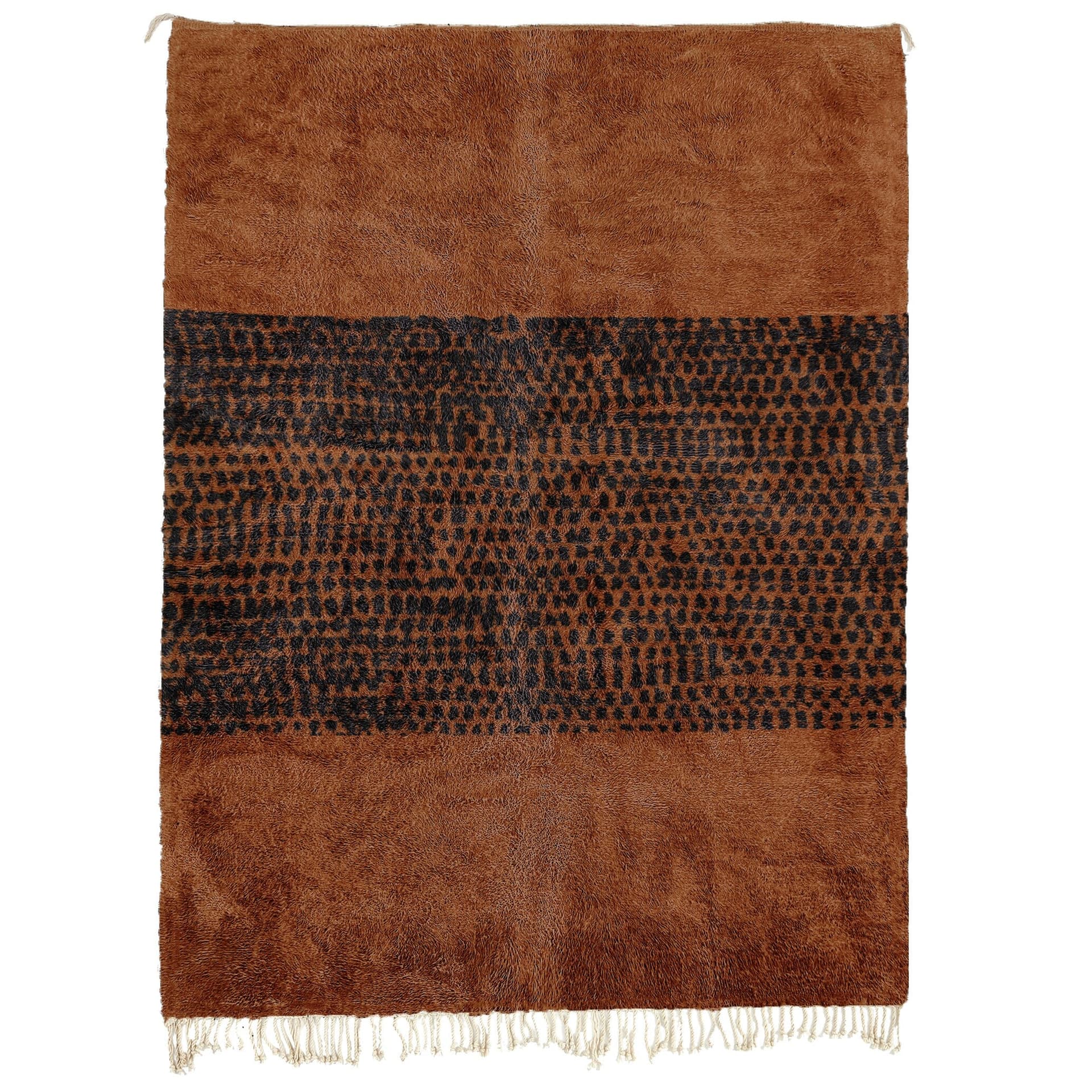 Marockansk Matta Beni Ourain 5x8 Ull Kamel Svart Boho Vardagsrum - Image 2