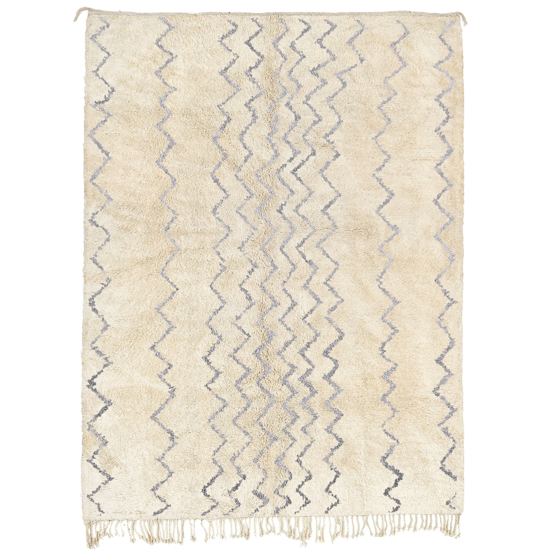 سجادة مغربية بني أورين 5x8 من الصوف كريم أبيض أزرق رمادي لغرفة المعيشة البسيطة - Image 2