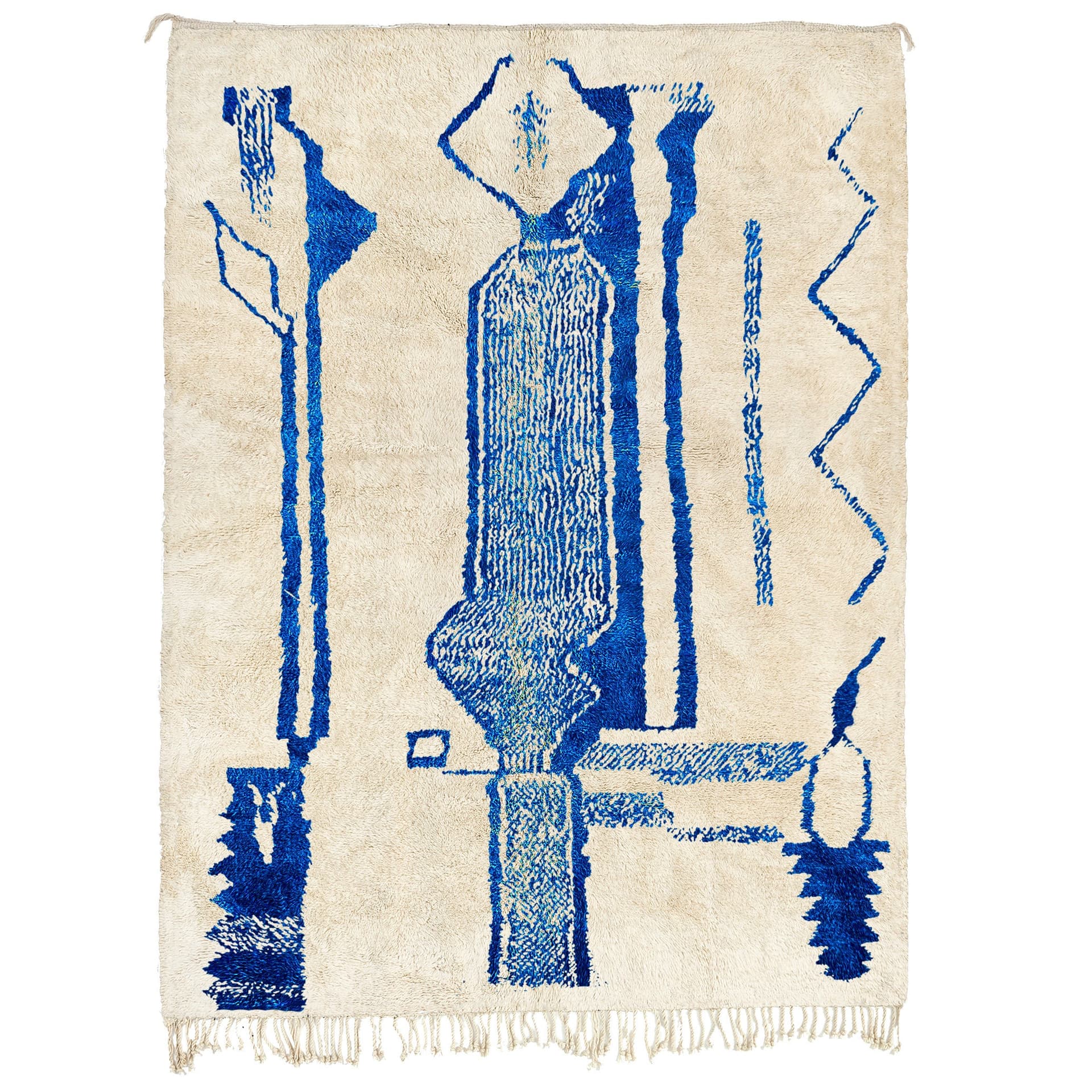 Marockansk Matta Handgjord Ull Anpassad Storlek - Elfenben Kräm Blå Modern Boho Områdesmatta för Vardagsrum Sovrum Beni Ourain - Image 2