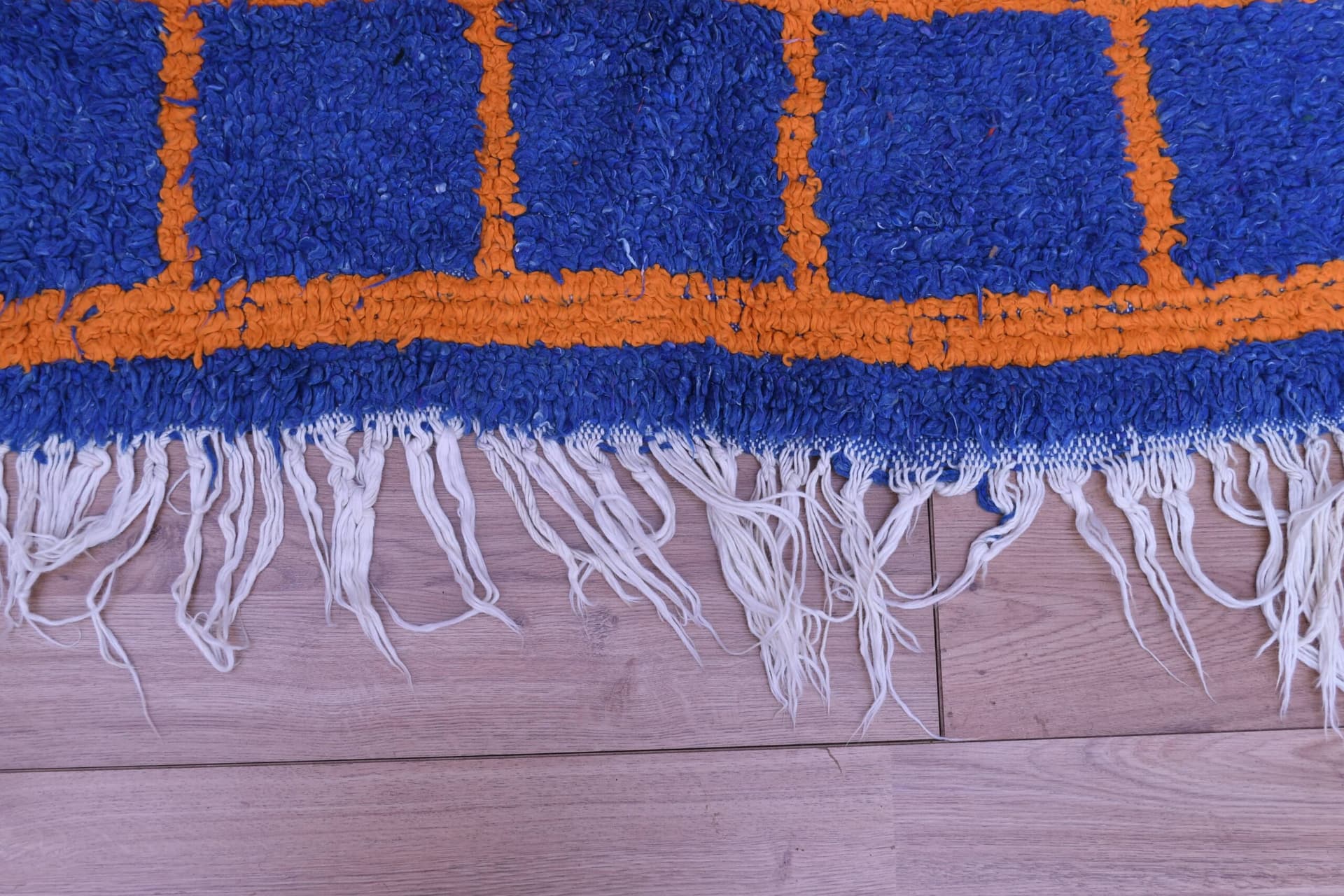 Handmade Blue Moroccan Boujaad Wool Rug 118x238cm - Bold Geometric Design - Image 8