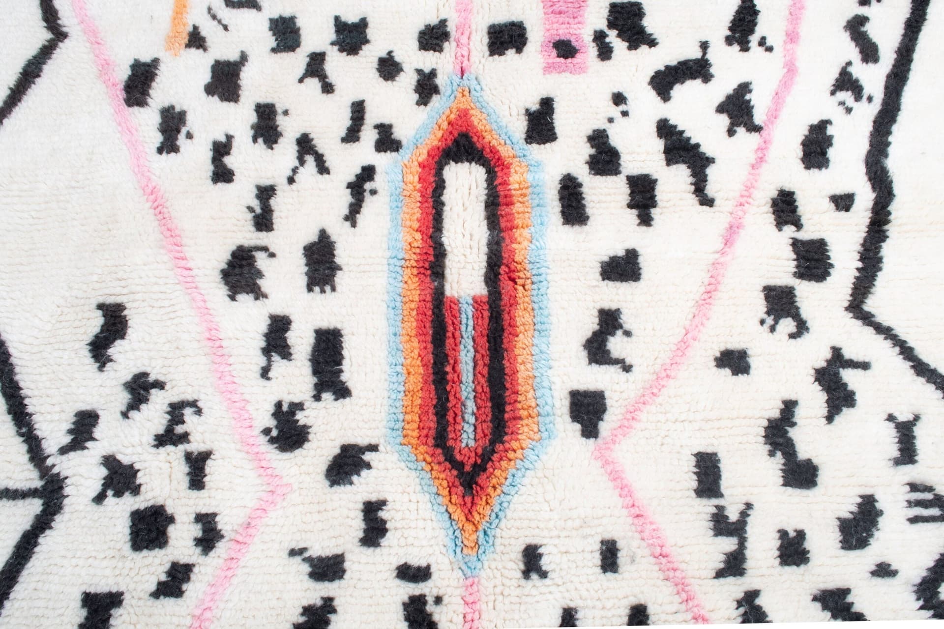 Moroccan Rug Azilal 4x6 Wool Cream White Black Multicolor Boho Living Room - Image 7