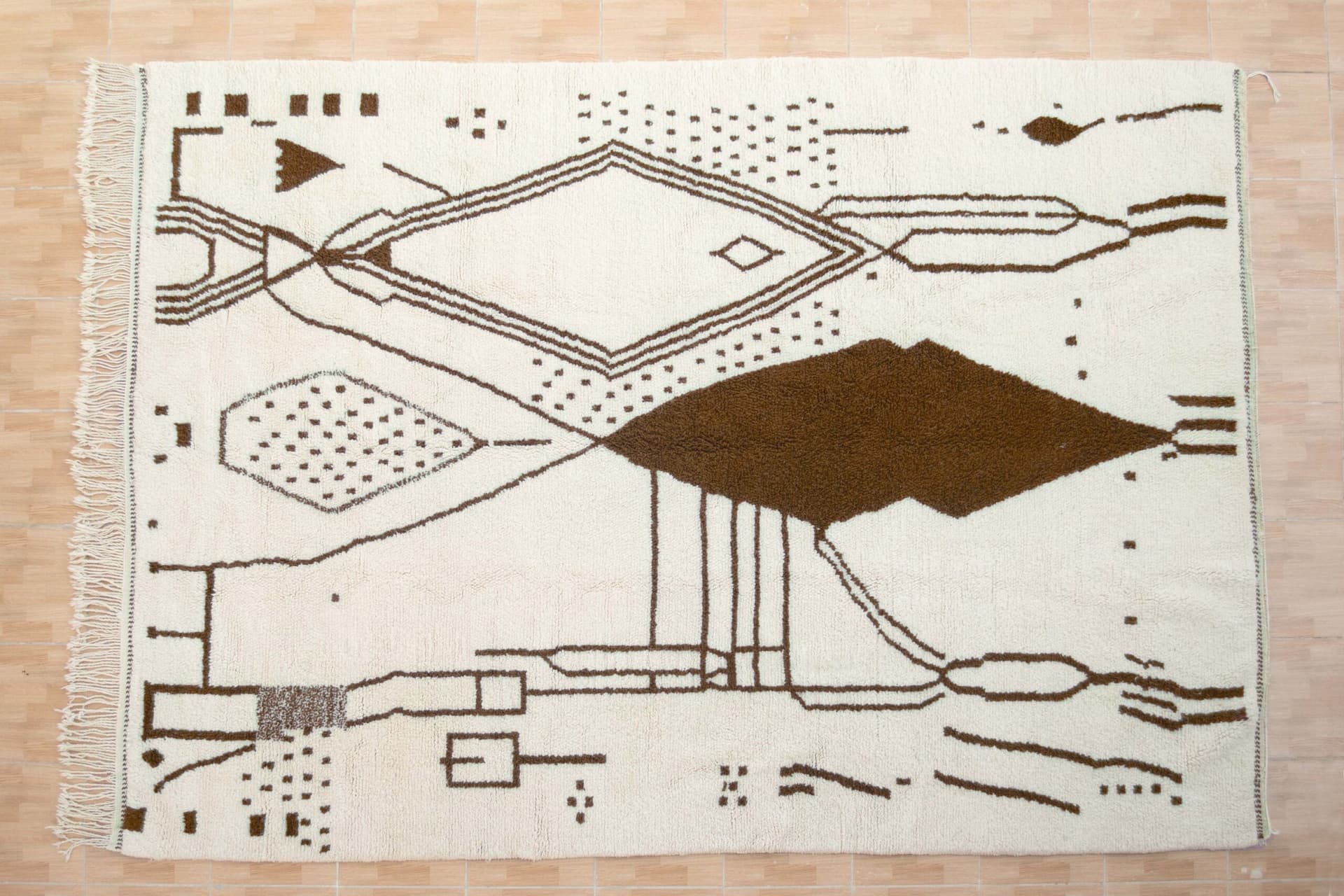 Moroccan Rug Handmade Wool Custom Size - Ivory Brown Neutral Boho Area Rug for Living Room Bedroom Beni Ourain - Image 2