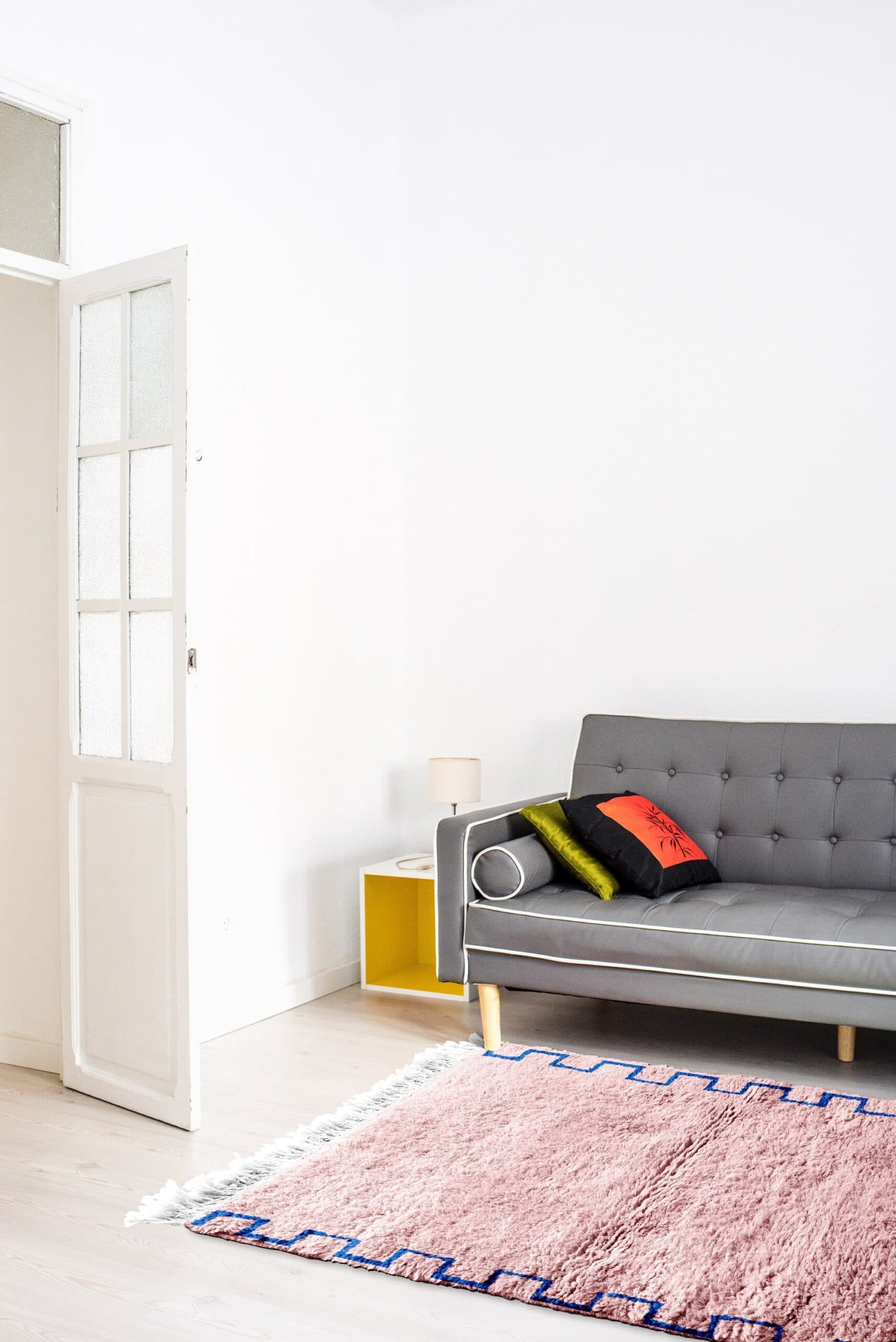 Moroccan Rug Mrirt 8x10 Wool Blush Pink Cobalt Blue Minimalist Boho Living Room - Image 4