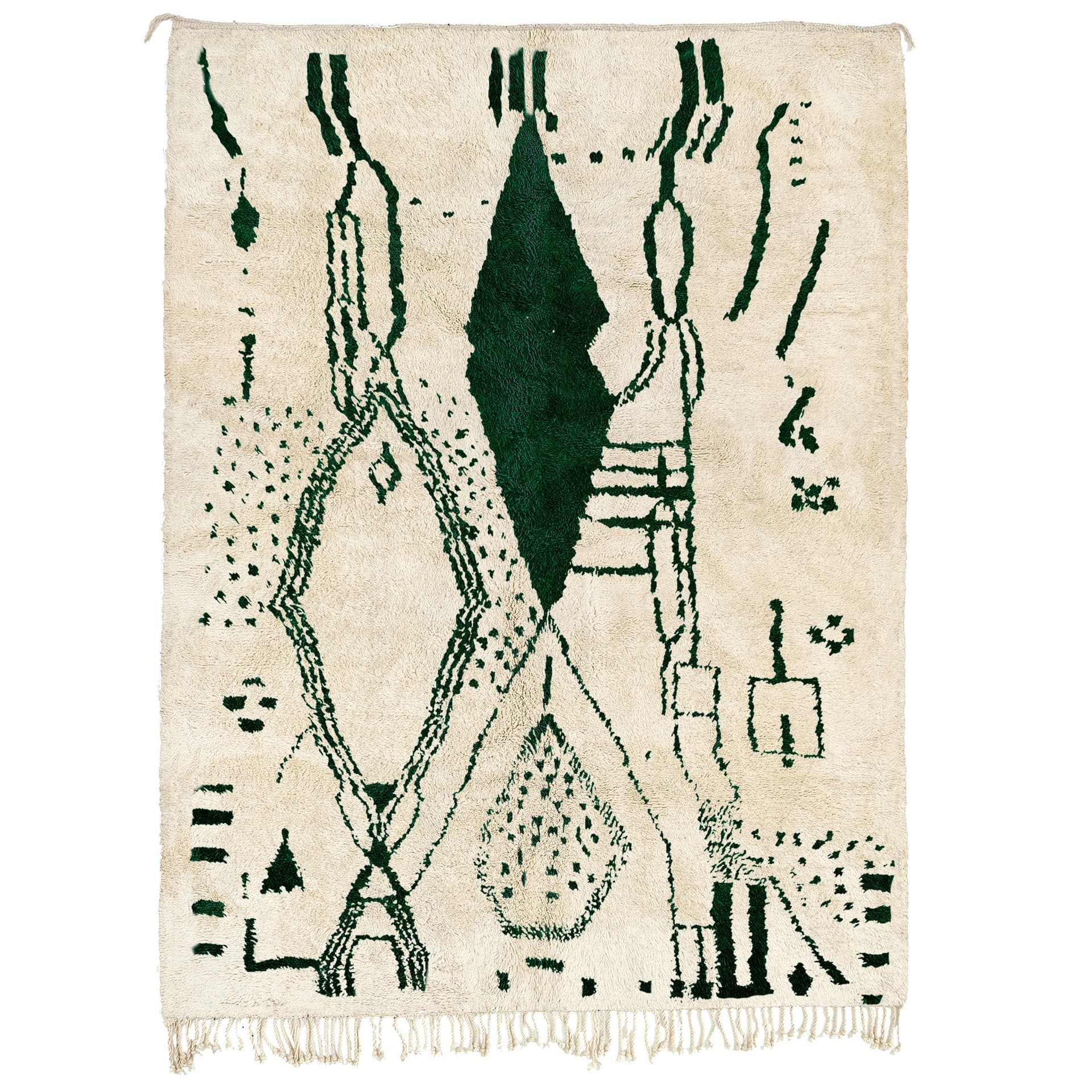 Moroccan Rug Handmade Wool 8x10 - Ivory Green Minimalist Boho Area Rug for Living Room Bedroom - Beni Ourain - Image 3