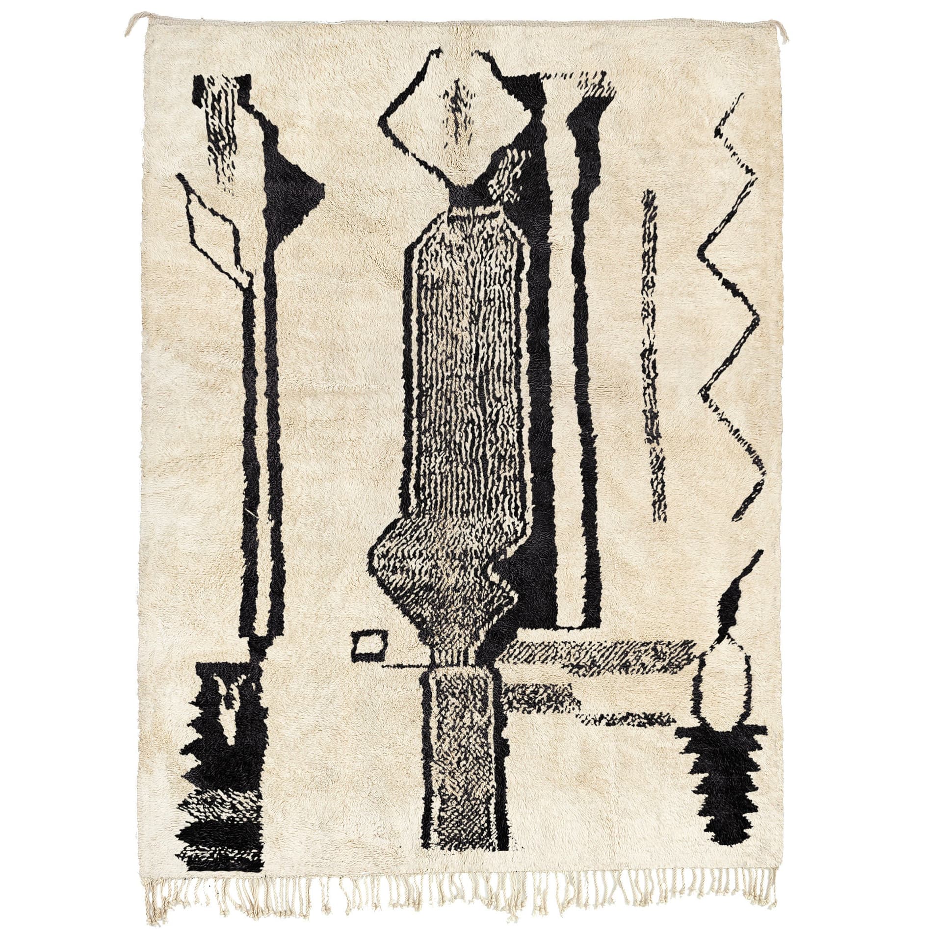 Moroccan Rug Handmade Wool 8x10 - Ivory Black Minimalist Boho Area Rug for Living Room Bedroom - Beni Ourain - Image 2