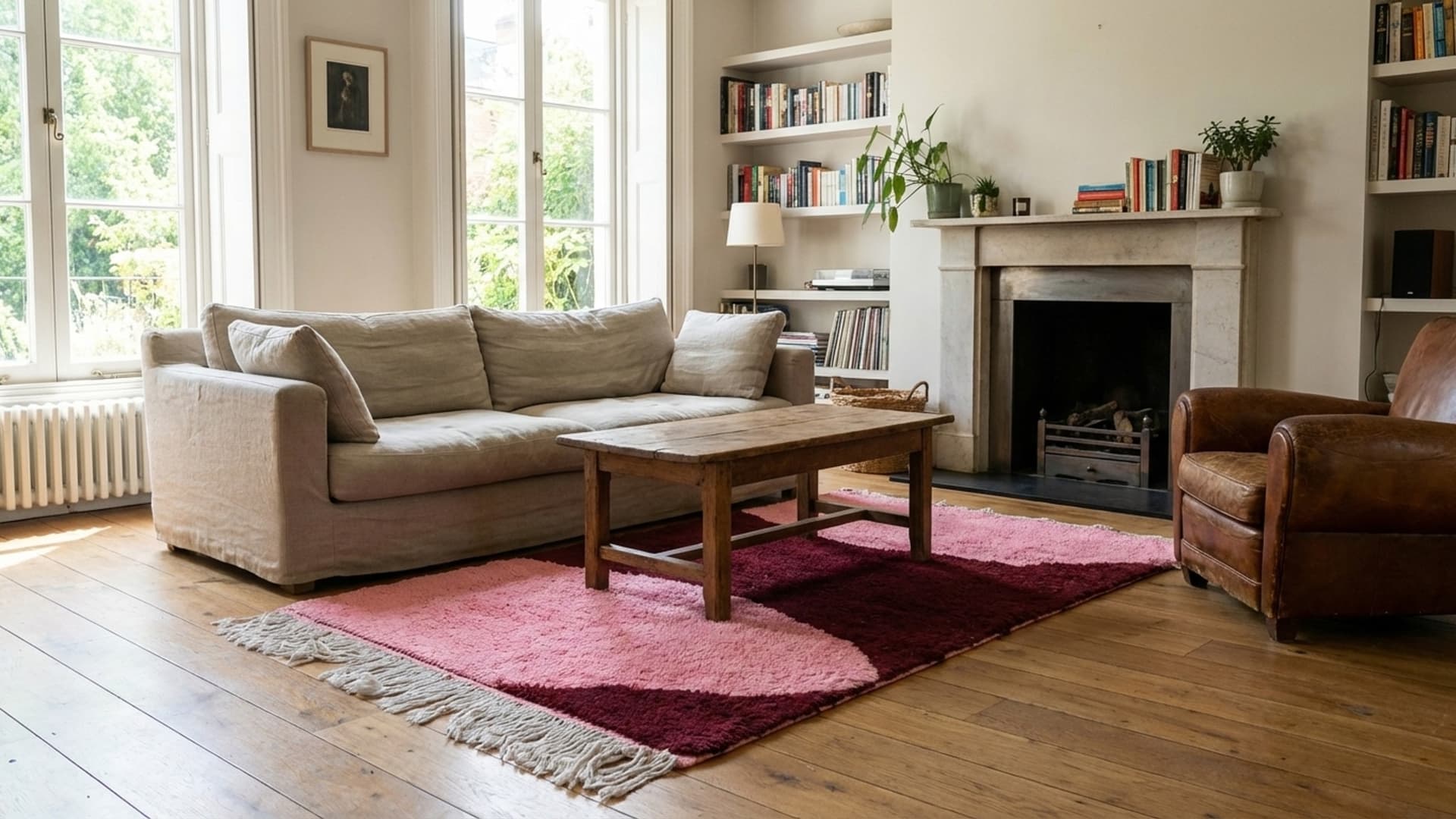 モロッコラグ ミルティ 3x5 ウール ピンク バーガンディ ミニマリスト リビングルーム ベルベル