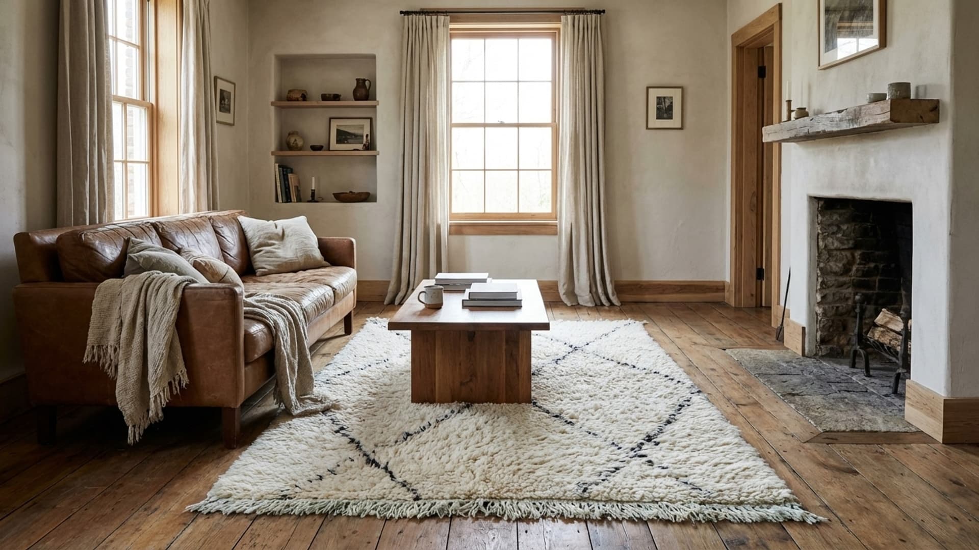 Alfombra Marroquí Hecha a Mano de Lana 3x4 - Alfombra de Área Boho en Marfil y Negro con Diamantes para Sala de Estar y Dormitorio - Beni Ourain