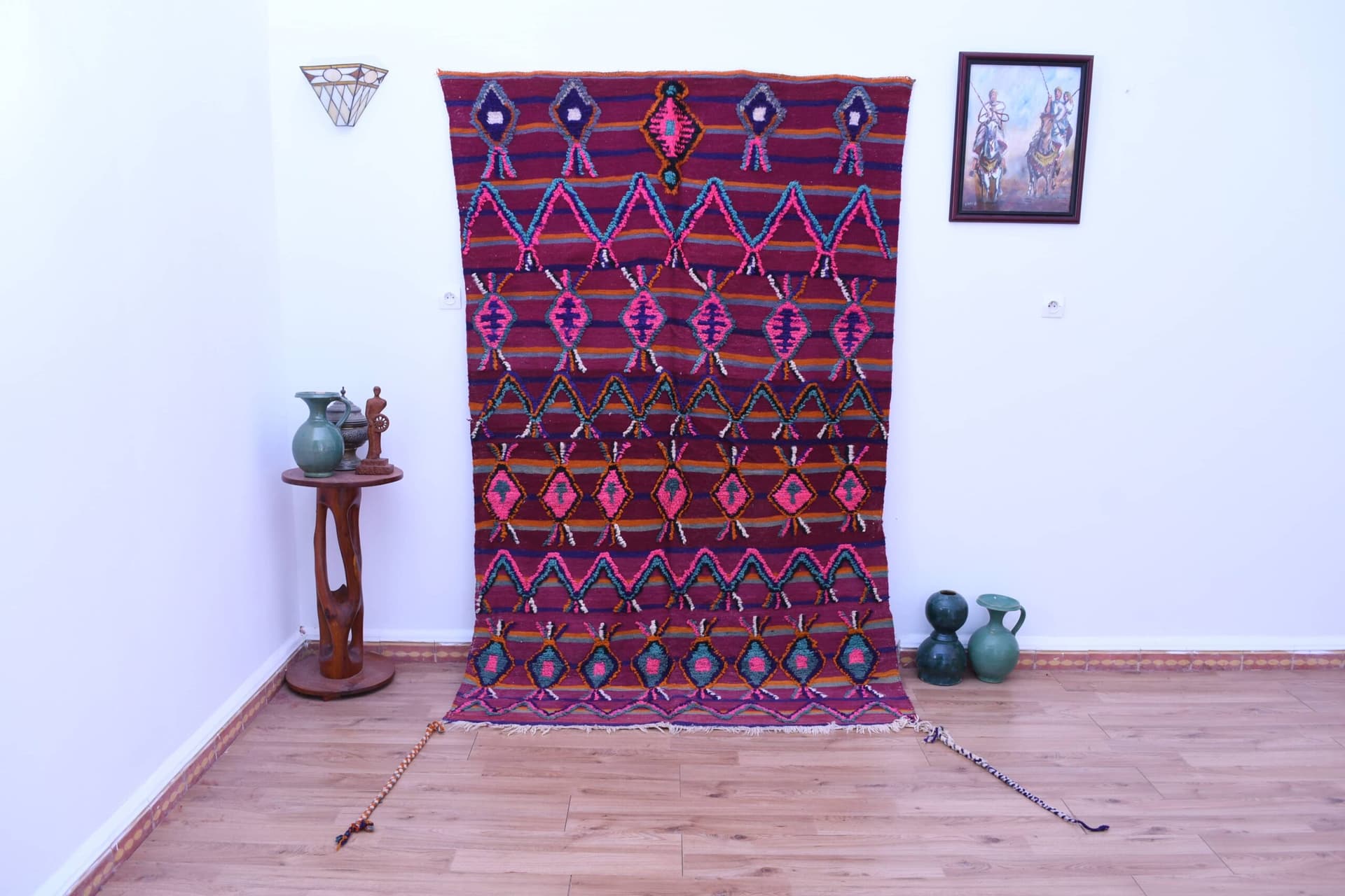 Handmade Moroccan Talsint Rug in Pink Wool - 150x246cm Unique Design