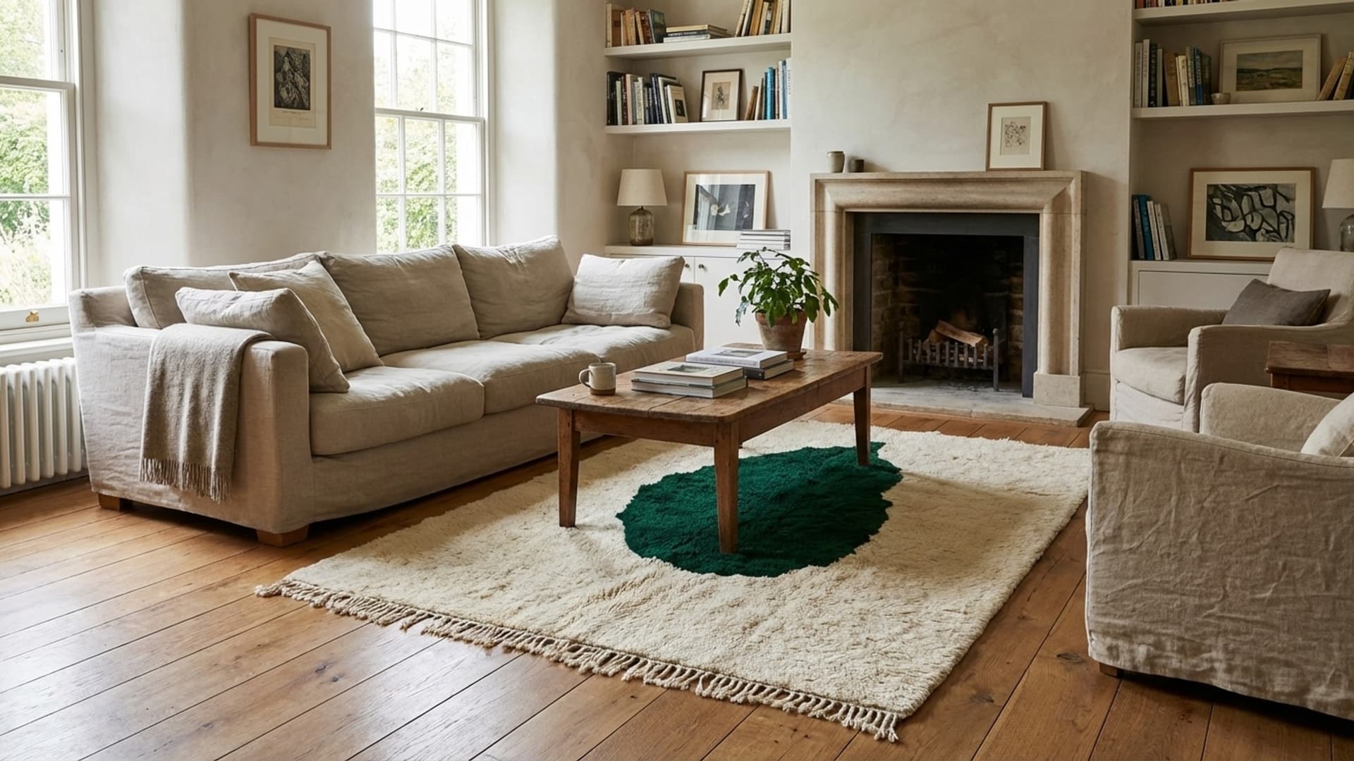 Moroccan Rug Handmade Wool 8x10 - Ivory Neutral Modern Boho Area Rug for Living Room Bedroom - Mrirt