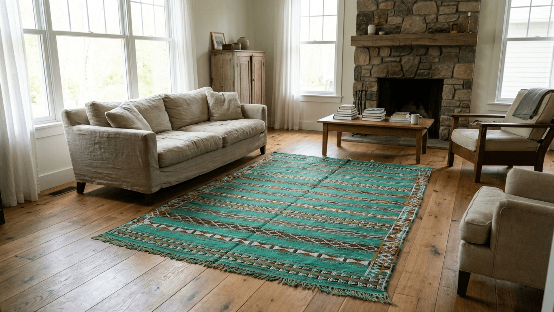 Moroccan Rug Handmade Wool 8x11 - Teal Green Modern Boho Area Rug for Living Room Bedroom - Zemmour